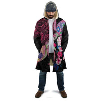 Hawaiian Couple Turtles Honi Cloak Polynesian Art Motifs and Hibiscus Black Red Color - Polynesian Pride