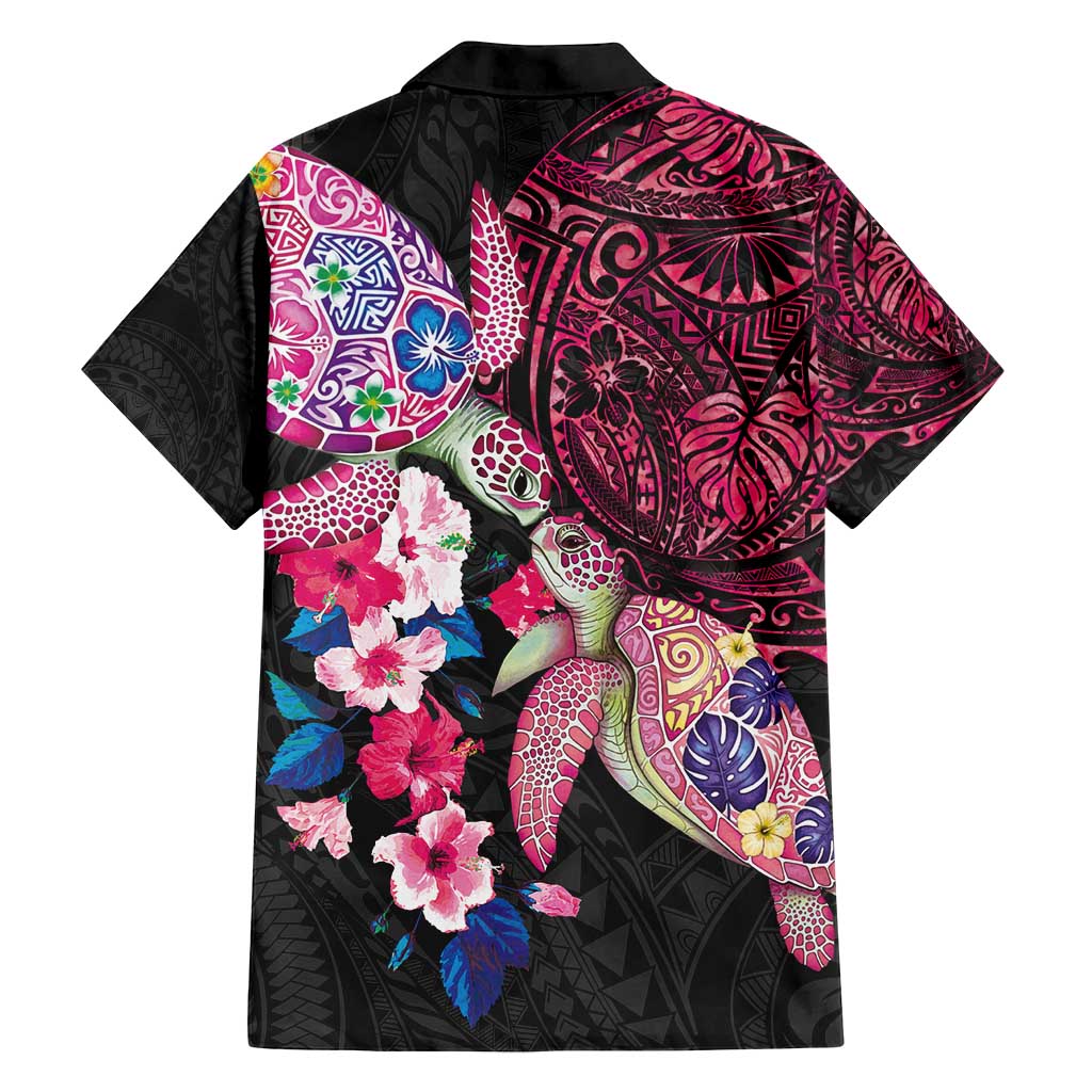 Hawaiian Couple Turtles Honi Family Matching Long Sleeve Bodycon Dress and Hawaiian Shirt Polynesian Art Motifs and Hibiscus Black Red Color - Polynesian Pride