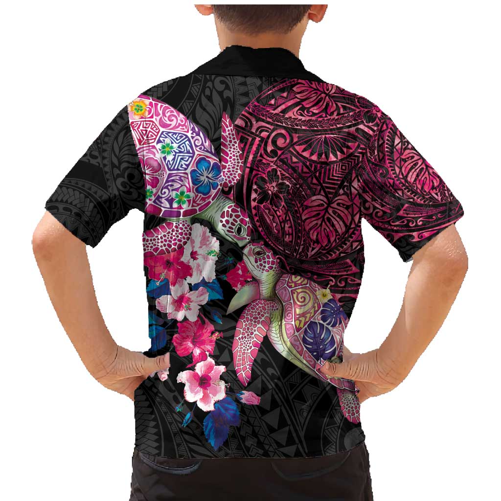 Hawaiian Couple Turtles Honi Family Matching Mermaid Dress and Hawaiian Shirt Polynesian Art Motifs and Hibiscus Black Red Color - Polynesian Pride