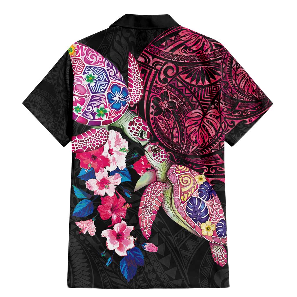 Hawaiian Couple Turtles Honi Family Matching Mermaid Dress and Hawaiian Shirt Polynesian Art Motifs and Hibiscus Black Red Color - Polynesian Pride
