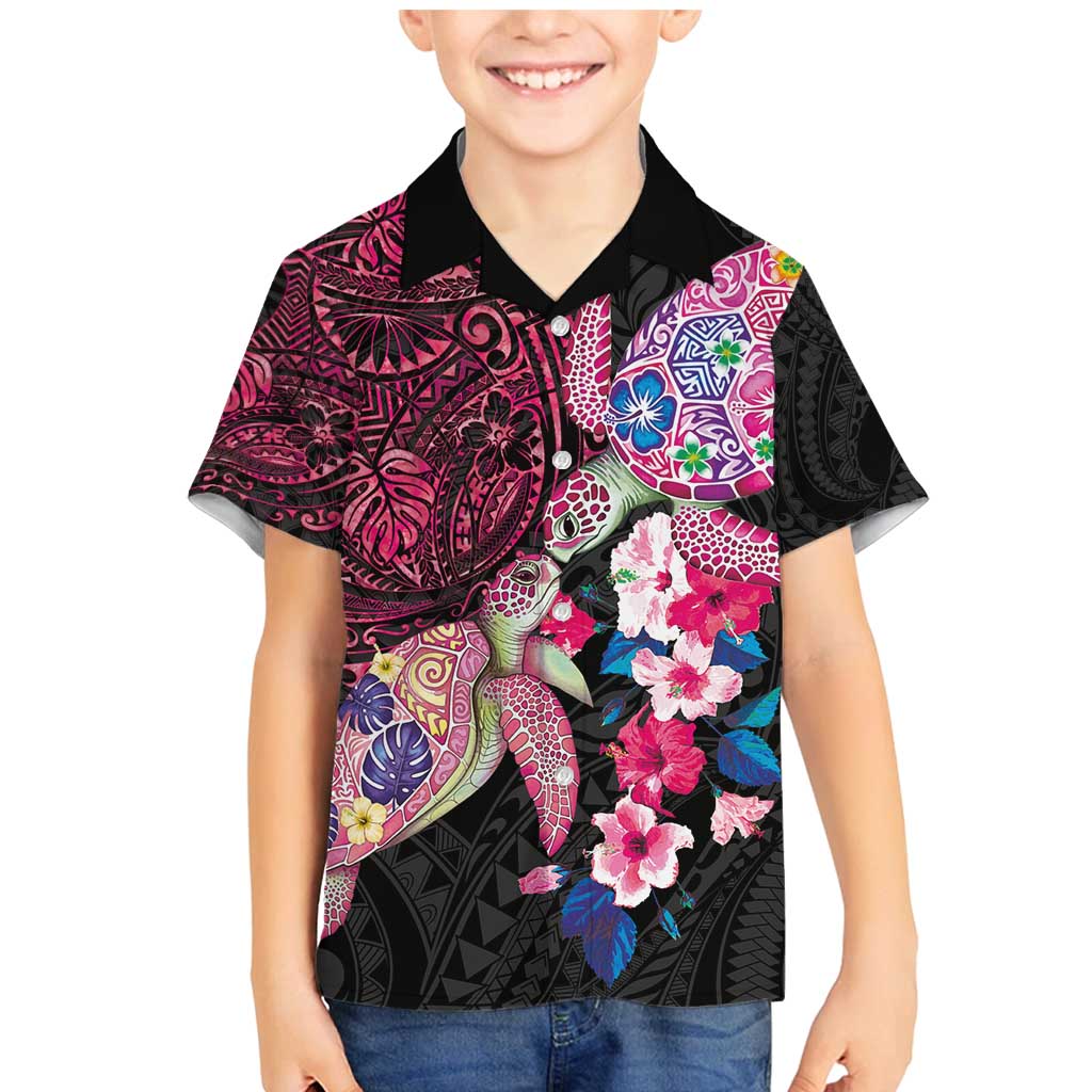 Hawaiian Couple Turtles Honi Family Matching Mermaid Dress and Hawaiian Shirt Polynesian Art Motifs and Hibiscus Black Red Color - Polynesian Pride