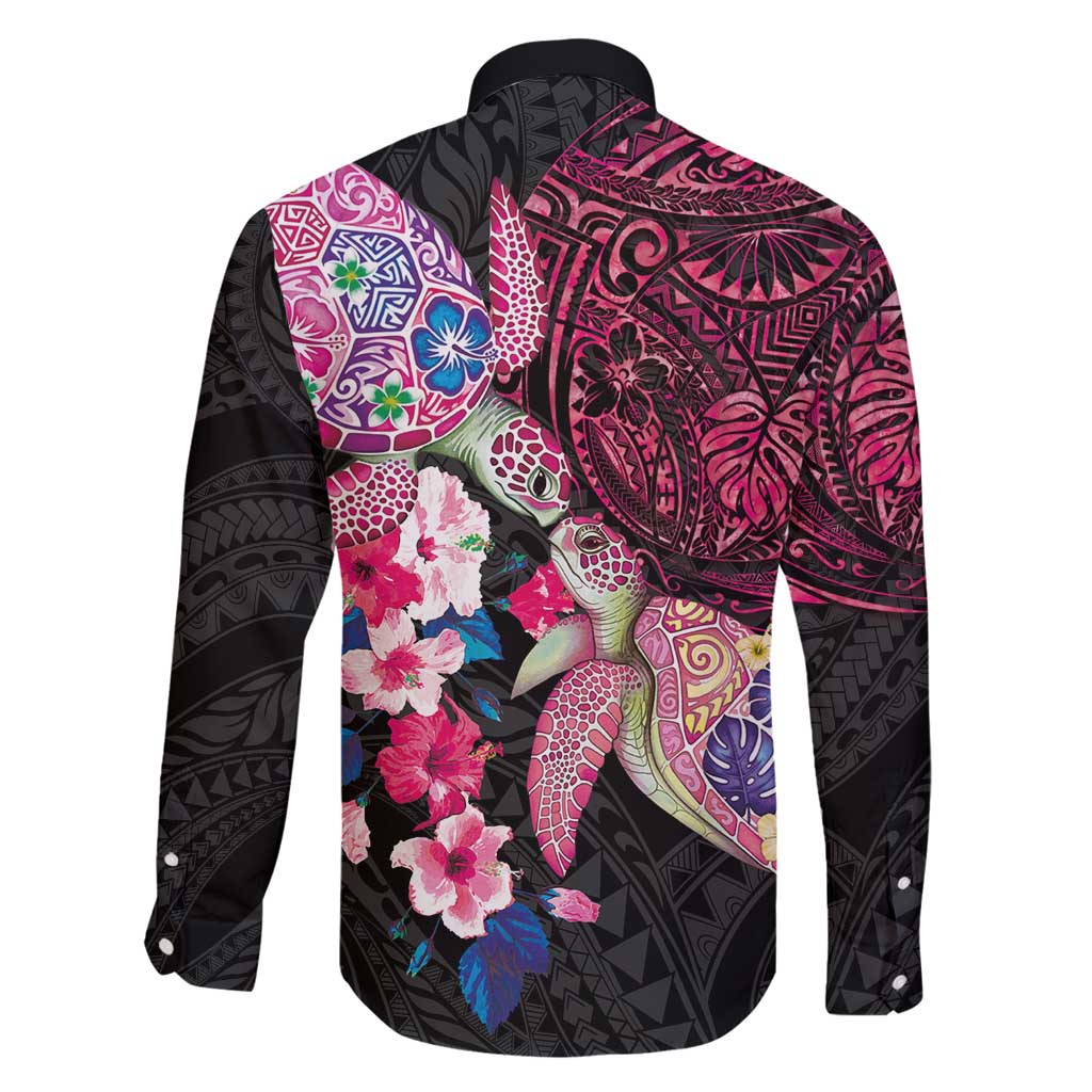 Hawaiian Couple Turtles Honi Family Matching Off Shoulder Short Dress and Hawaiian Shirt Polynesian Art Motifs and Hibiscus Black Red Color - Polynesian Pride