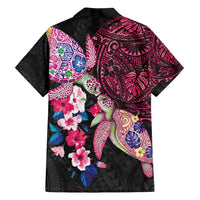 Hawaiian Couple Turtles Honi Family Matching Puletasi and Hawaiian Shirt Polynesian Art Motifs and Hibiscus Black Red Color - Polynesian Pride