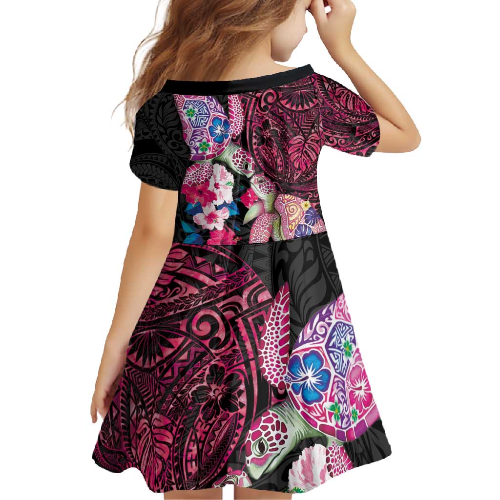 Hawaiian Couple Turtles Honi Family Matching Short Sleeve Bodycon Dress and Hawaiian Shirt Polynesian Art Motifs and Hibiscus Black Red Color - Polynesian Pride