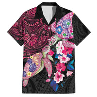 Hawaiian Couple Turtles Honi Family Matching Summer Maxi Dress and Hawaiian Shirt Polynesian Art Motifs and Hibiscus Black Red Color - Polynesian Pride