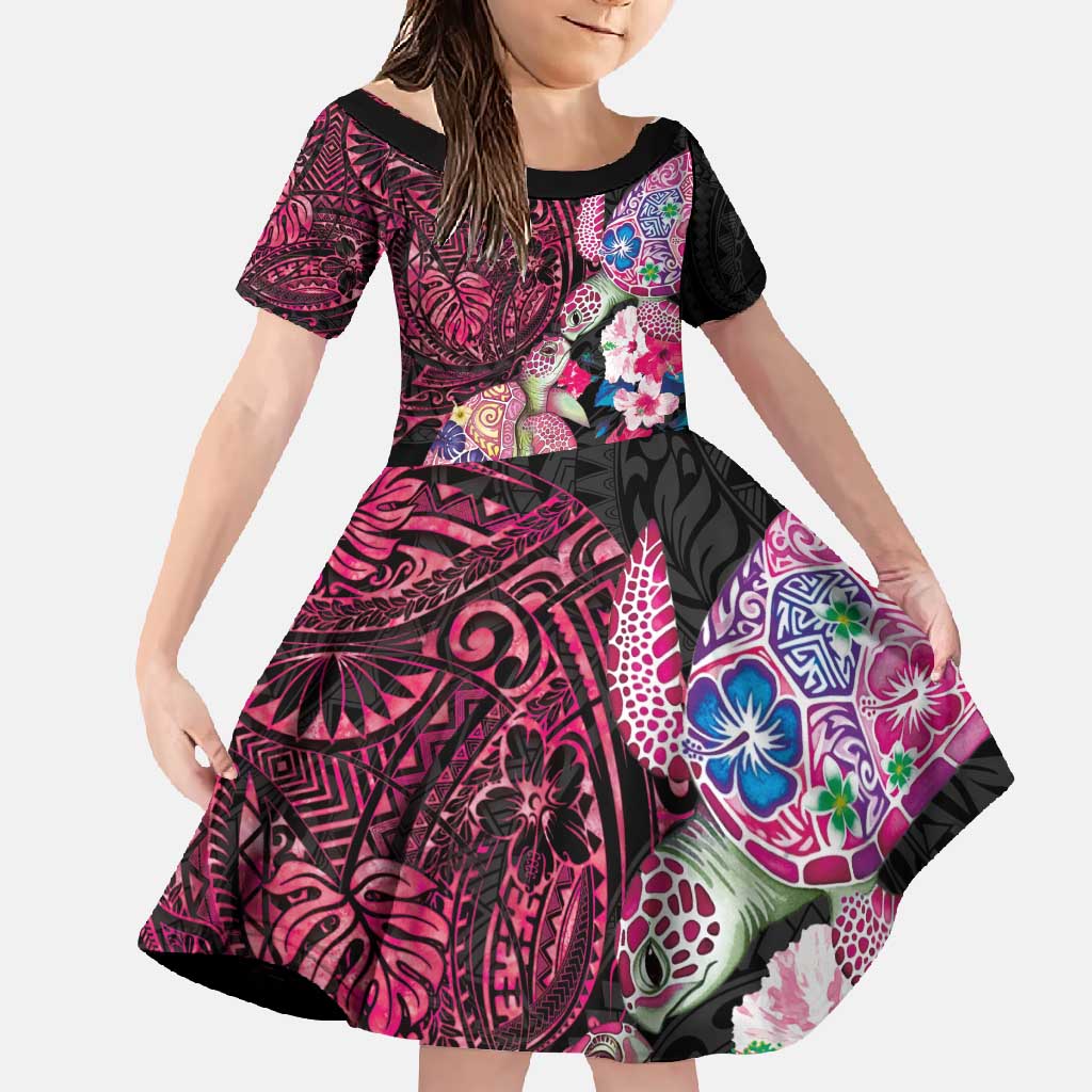 Hawaiian Couple Turtles Honi Family Matching Tank Maxi Dress and Hawaiian Shirt Polynesian Art Motifs and Hibiscus Black Red Color - Polynesian Pride