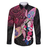 Hawaiian Couple Turtles Honi Family Matching Tank Maxi Dress and Hawaiian Shirt Polynesian Art Motifs and Hibiscus Black Red Color - Polynesian Pride