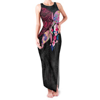 Hawaiian Couple Turtles Honi Family Matching Tank Maxi Dress and Hawaiian Shirt Polynesian Art Motifs and Hibiscus Black Red Color - Polynesian Pride