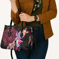 Hawaiian Couple Turtles Honi Leather Bag Polynesian Art Motifs and Hibiscus Black Red Color - Polynesian Pride