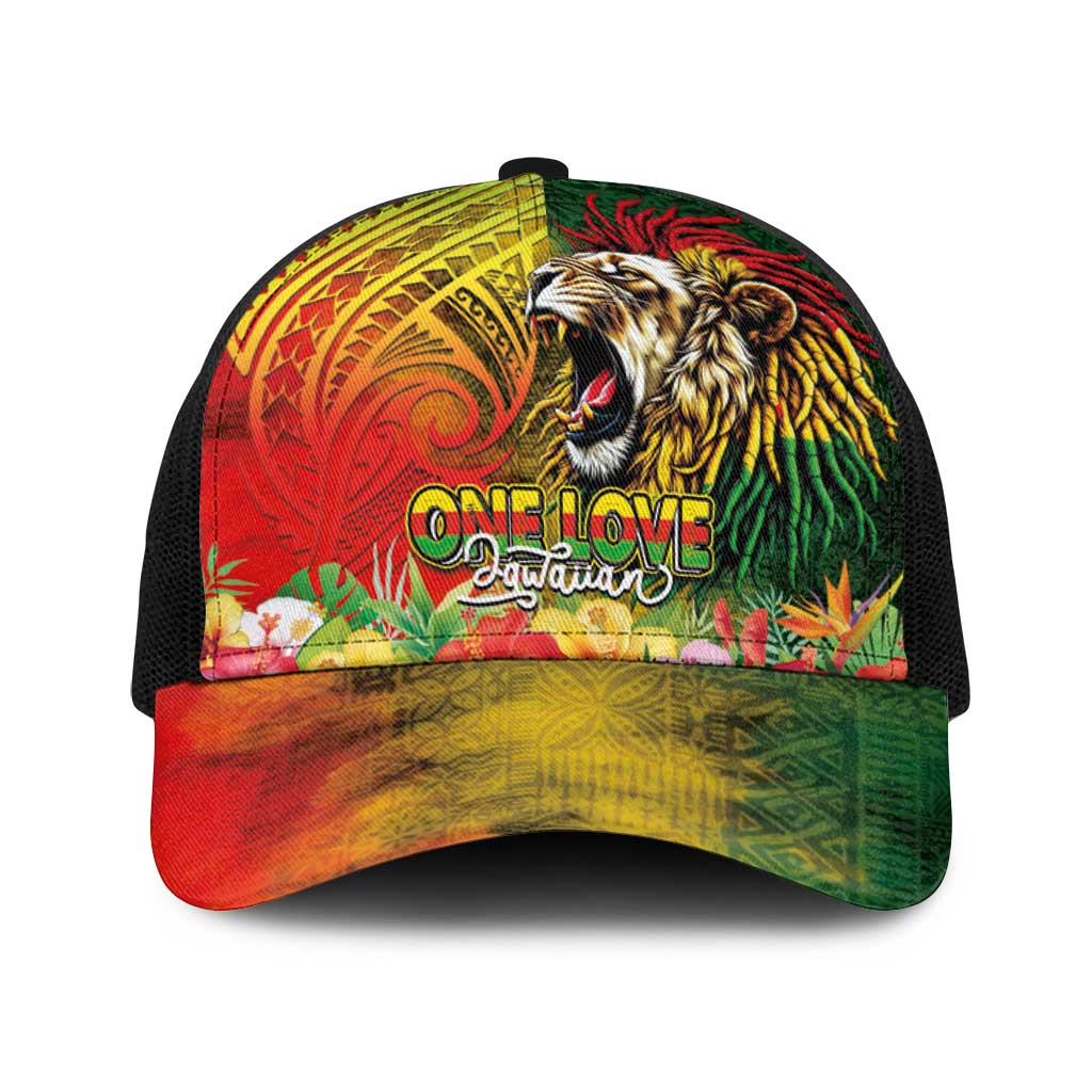 Hawaiian Reggae Baseball Net Cap Jawaiian One Love-Tribal Tatoos and Rastafari Lion - Polynesian Pride