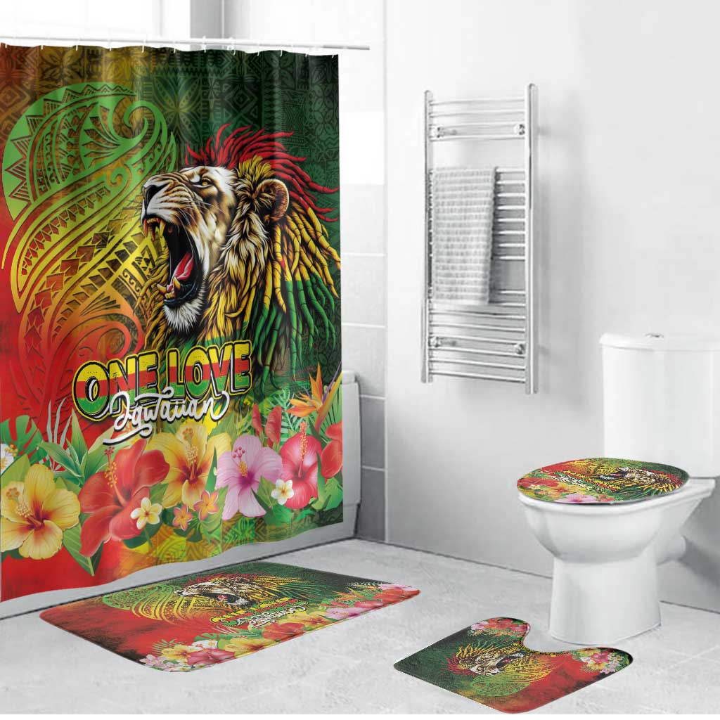 Hawaiian Reggae Bathroom Set Jawaiian One Love-Tribal Tatoos and Rastafari Lion - Polynesian Pride