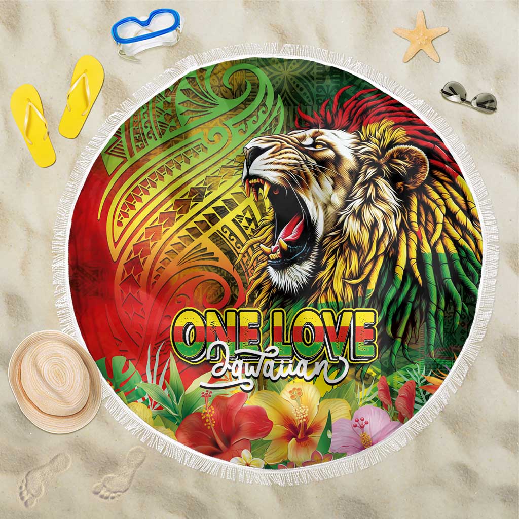 Hawaiian Reggae Beach Blanket Jawaiian One Love-Tribal Tatoos and Rastafari Lion - Polynesian Pride