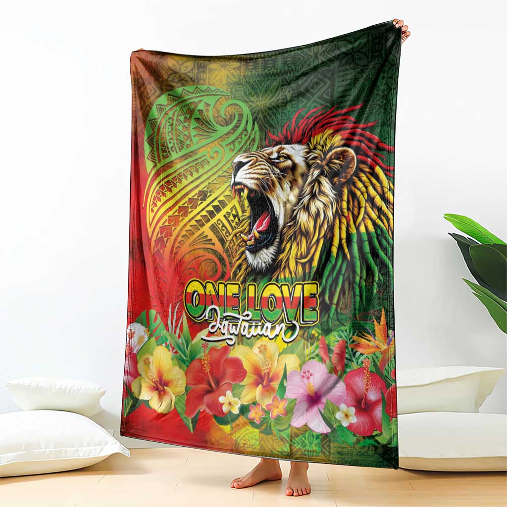 Hawaiian Reggae Blanket Jawaiian One Love-Tribal Tatoos and Rastafari Lion - Polynesian Pride