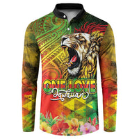 Hawaiian Reggae Button Sweatshirt Jawaiian One Love-Tribal Tatoos and Rastafari Lion - Polynesian Pride