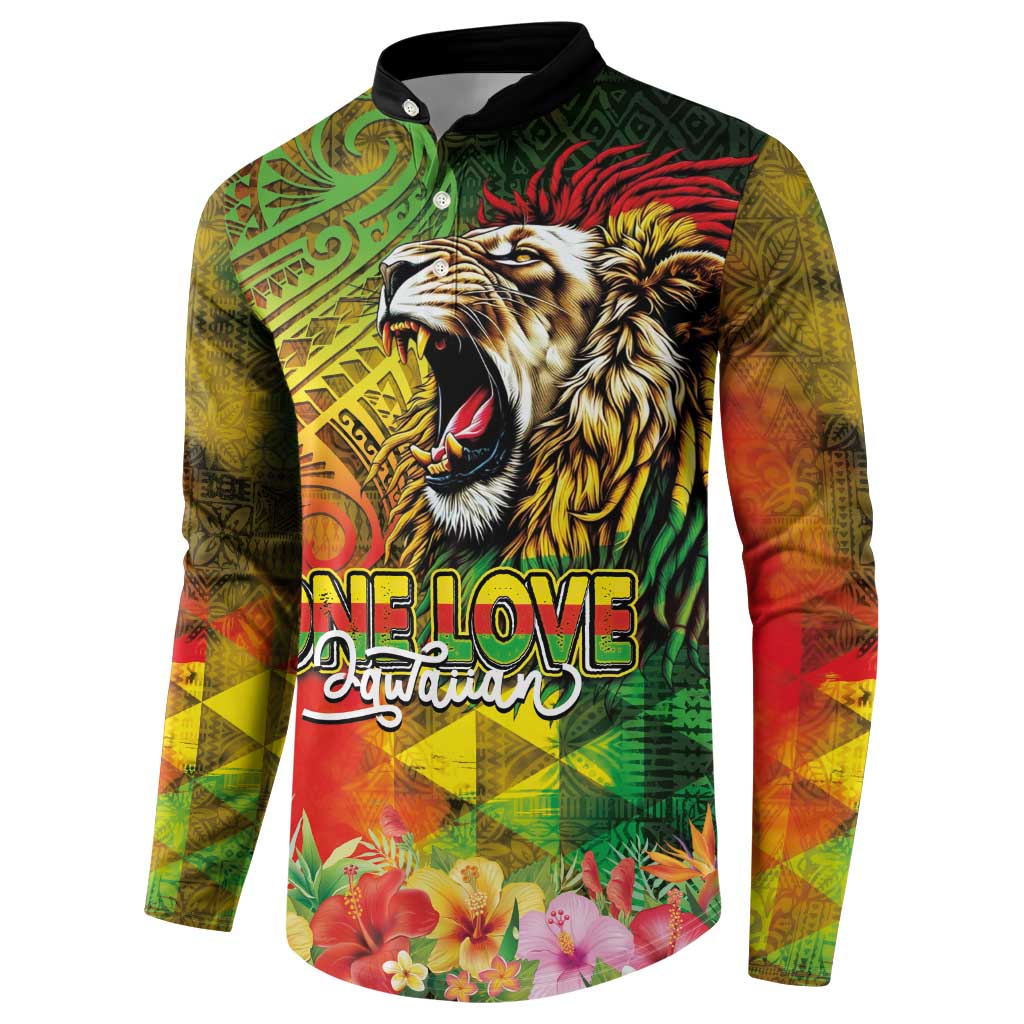 Hawaiian Reggae Button Sweatshirt Jawaiian One Love-Tribal Tatoos and Rastafari Lion - Polynesian Pride