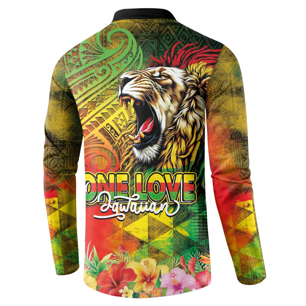 Hawaiian Reggae Button Sweatshirt Jawaiian One Love-Tribal Tatoos and Rastafari Lion - Polynesian Pride