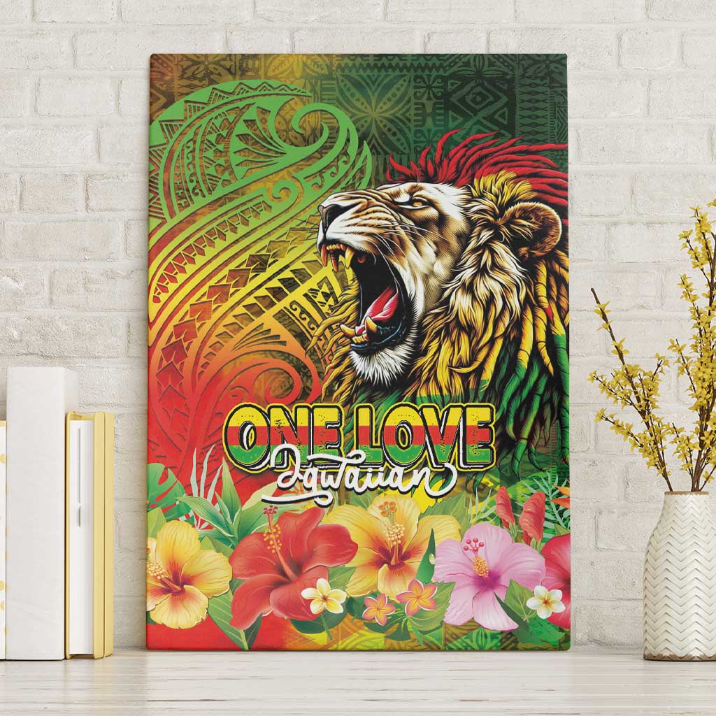 Hawaiian Reggae Canvas Wall Art Jawaiian One Love-Tribal Tatoos and Rastafari Lion - Polynesian Pride