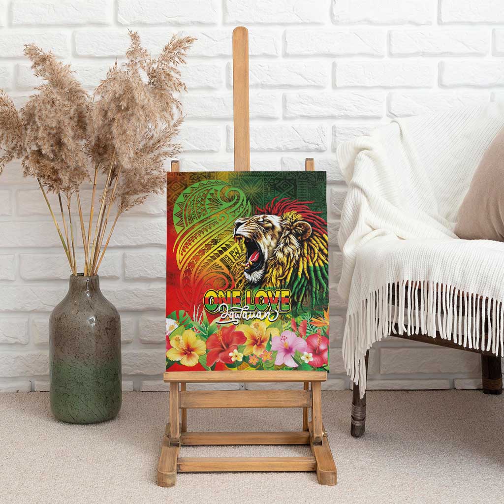 Hawaiian Reggae Canvas Wall Art Jawaiian One Love-Tribal Tatoos and Rastafari Lion - Polynesian Pride