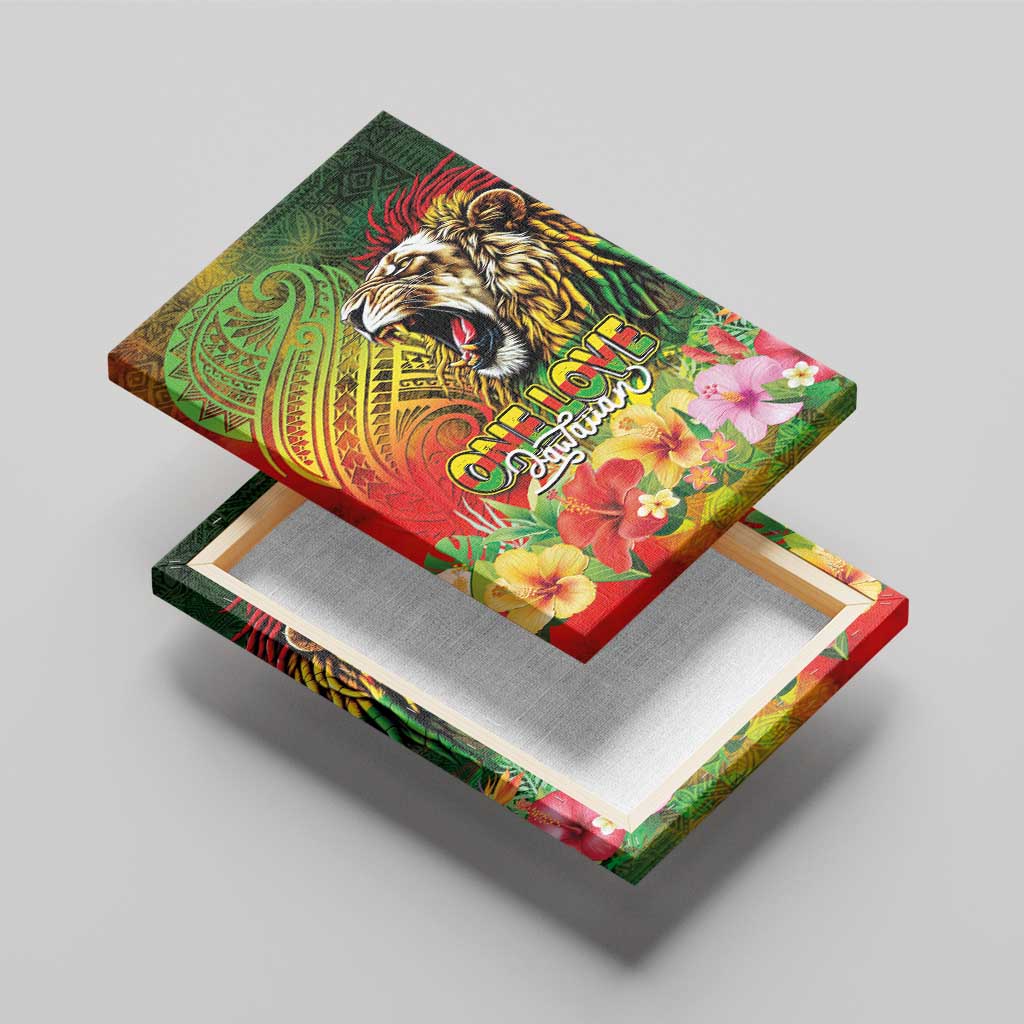 Hawaiian Reggae Canvas Wall Art Jawaiian One Love-Tribal Tatoos and Rastafari Lion - Polynesian Pride