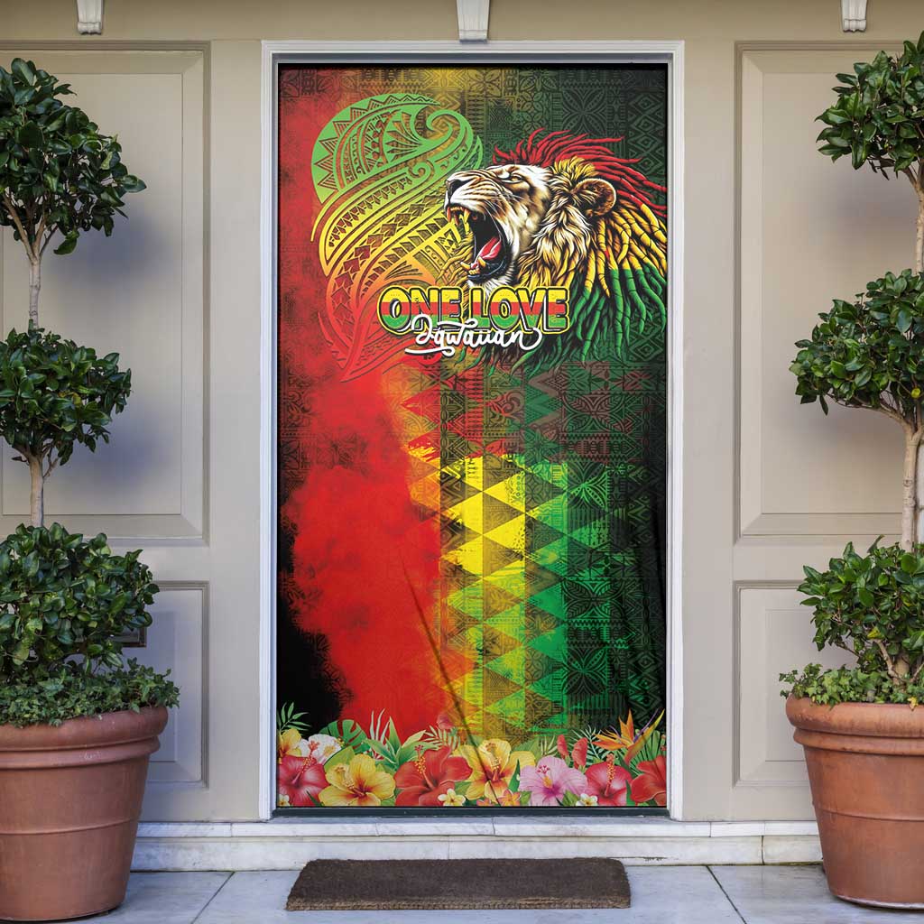 Hawaiian Reggae Door Cover Jawaiian One Love-Tribal Tatoos and Rastafari Lion - Polynesian Pride