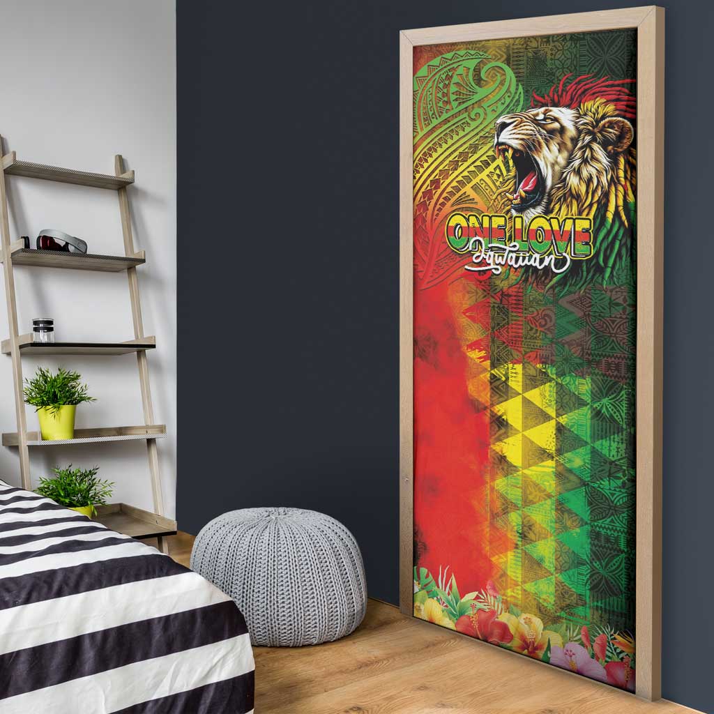 Hawaiian Reggae Door Cover Jawaiian One Love-Tribal Tatoos and Rastafari Lion - Polynesian Pride