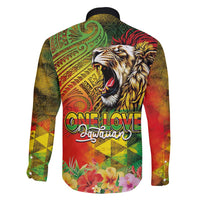 Hawaiian Reggae Family Matching Long Sleeve Bodycon Dress and Hawaiian Shirt Jawaiian One Love-Tribal Tatoos and Rastafari Lion - Polynesian Pride