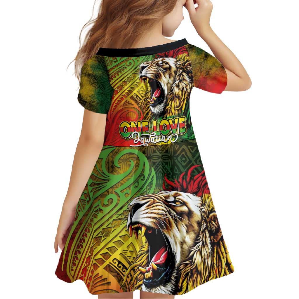 Hawaiian Reggae Family Matching Off Shoulder Maxi Dress and Hawaiian Shirt Jawaiian One Love-Tribal Tatoos and Rastafari Lion - Polynesian Pride