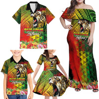 Hawaiian Reggae Family Matching Off Shoulder Maxi Dress and Hawaiian Shirt Jawaiian One Love-Tribal Tatoos and Rastafari Lion - Polynesian Pride