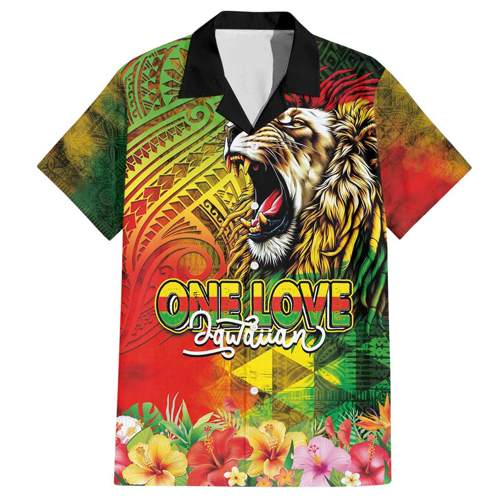 Hawaiian Reggae Family Matching Off Shoulder Maxi Dress and Hawaiian Shirt Jawaiian One Love-Tribal Tatoos and Rastafari Lion - Polynesian Pride