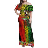 Hawaiian Reggae Family Matching Off Shoulder Maxi Dress and Hawaiian Shirt Jawaiian One Love-Tribal Tatoos and Rastafari Lion - Polynesian Pride