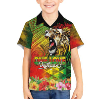 Hawaiian Reggae Family Matching Off Shoulder Short Dress and Hawaiian Shirt Jawaiian One Love-Tribal Tatoos and Rastafari Lion - Polynesian Pride