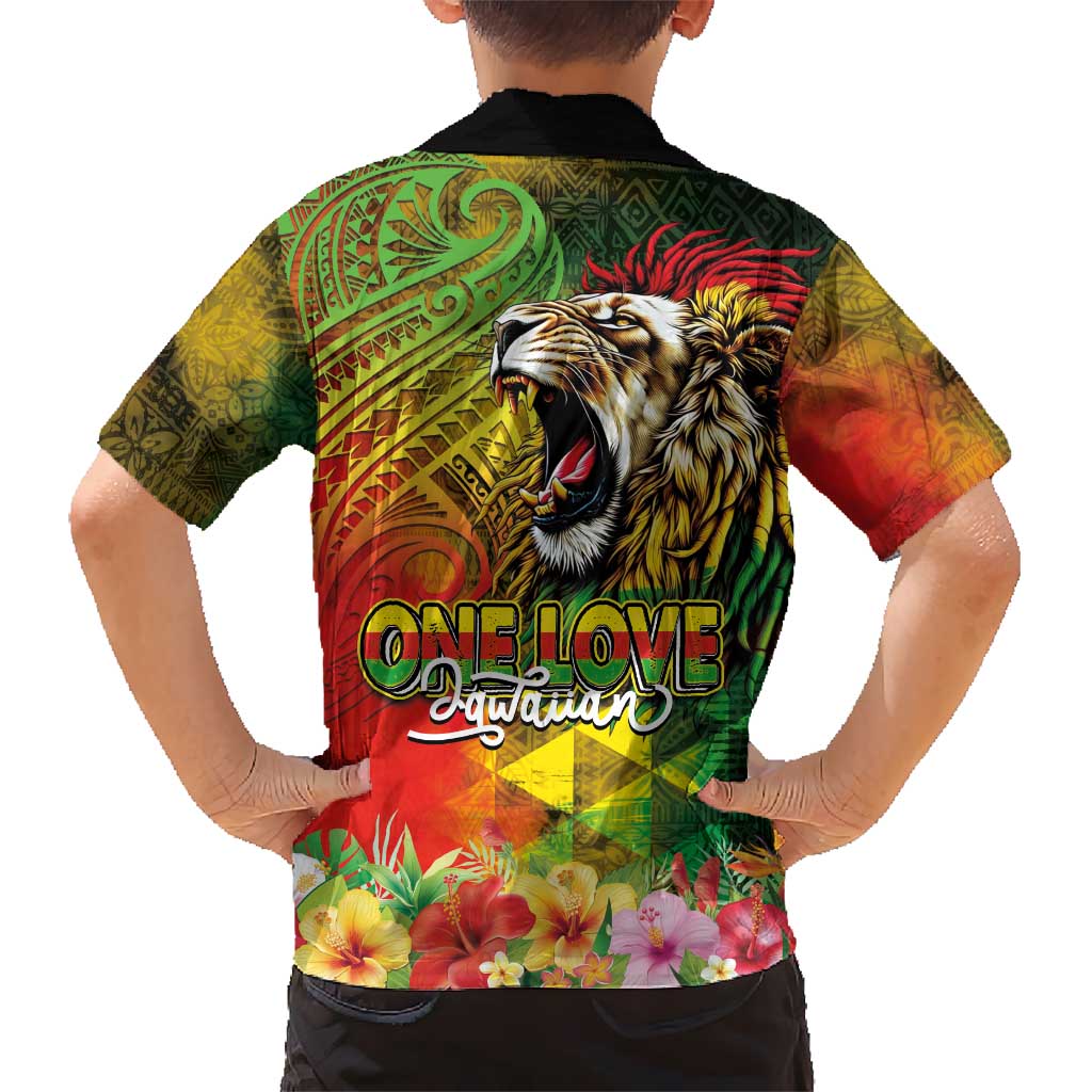 Hawaiian Reggae Family Matching Puletasi and Hawaiian Shirt Jawaiian One Love-Tribal Tatoos and Rastafari Lion LT03 - Polynesian Pride