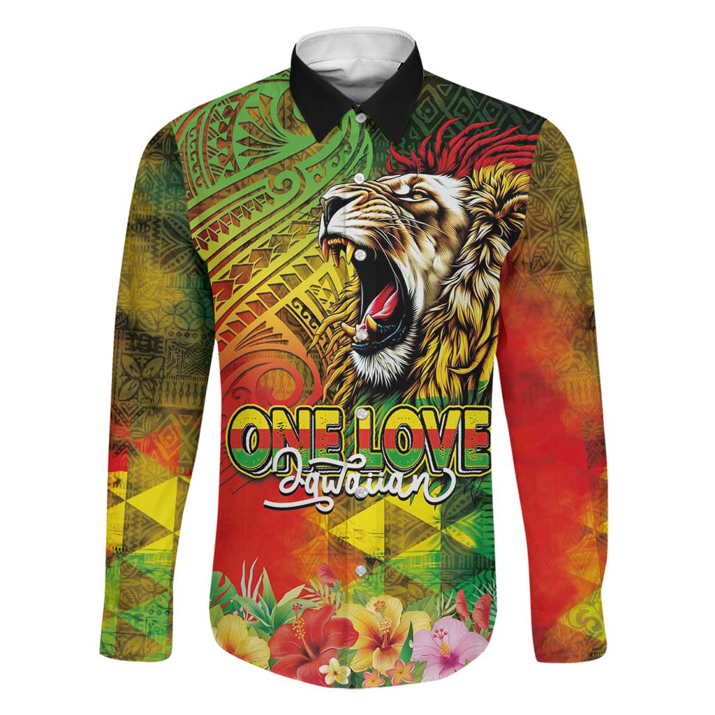 Hawaiian Reggae Family Matching Puletasi and Hawaiian Shirt Jawaiian One Love-Tribal Tatoos and Rastafari Lion LT03 Dad's Shirt - Long Sleeve Multicolor - Polynesian Pride