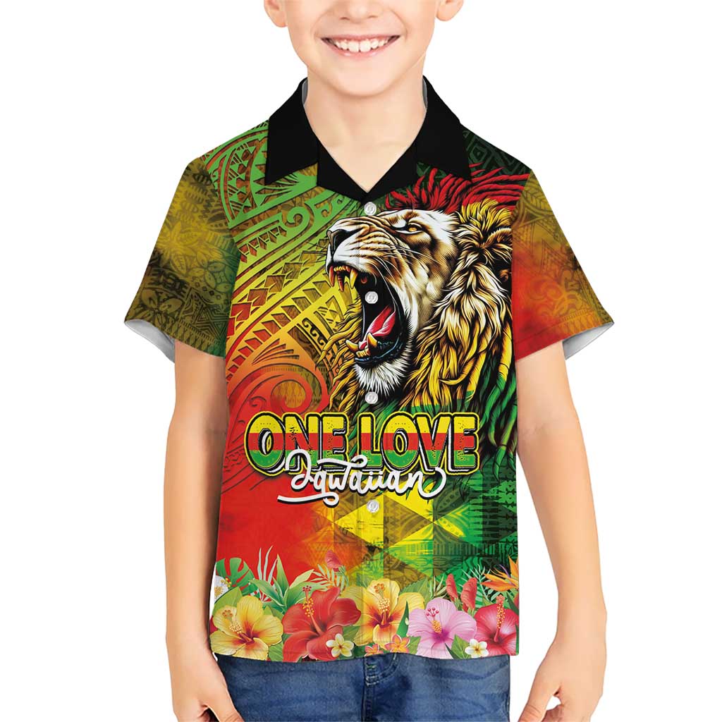 Hawaiian Reggae Family Matching Puletasi and Hawaiian Shirt Jawaiian One Love-Tribal Tatoos and Rastafari Lion LT03 Son's Shirt Multicolor - Polynesian Pride