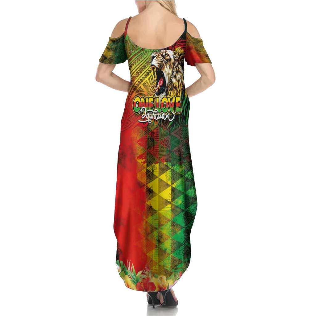 Hawaiian Reggae Family Matching Summer Maxi Dress and Hawaiian Shirt Jawaiian One Love-Tribal Tatoos and Rastafari Lion - Polynesian Pride