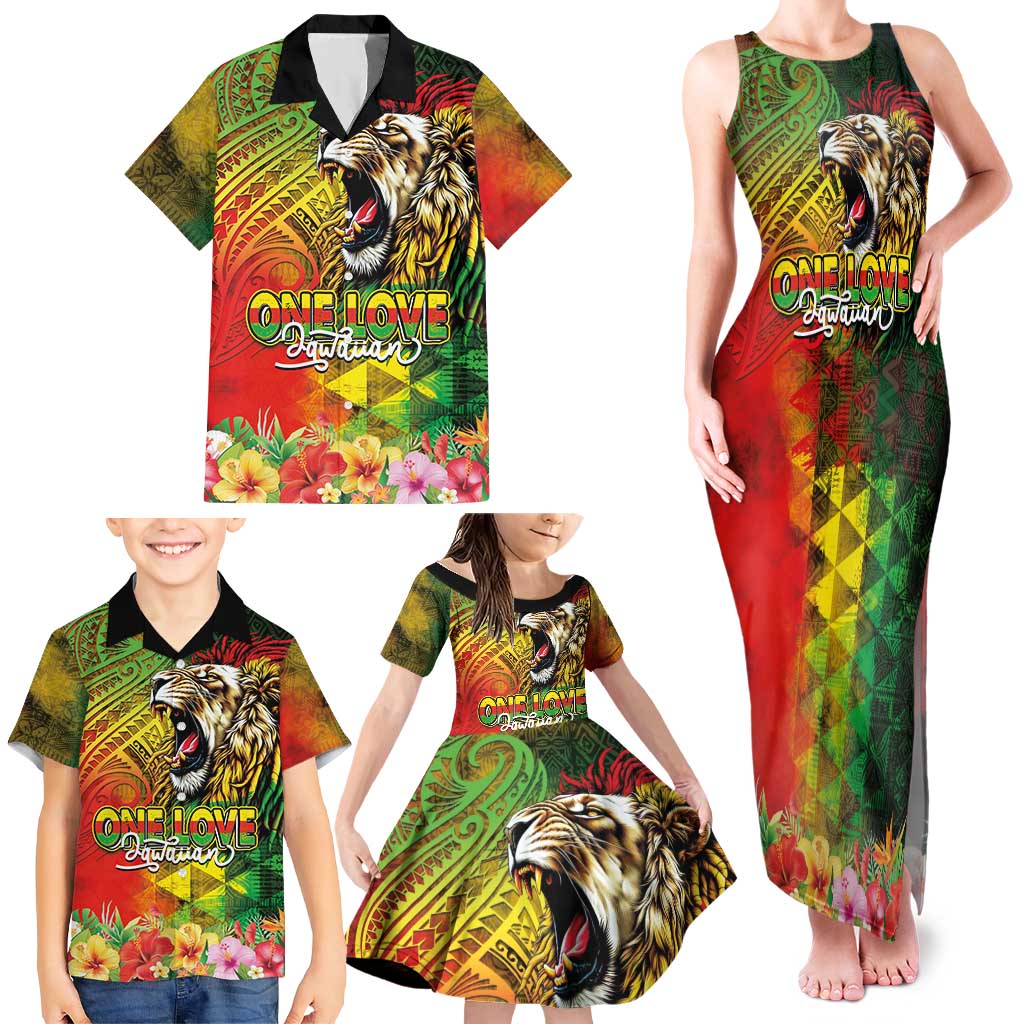 Hawaiian Reggae Family Matching Tank Maxi Dress and Hawaiian Shirt Jawaiian One Love-Tribal Tatoos and Rastafari Lion LT03 - Polynesian Pride