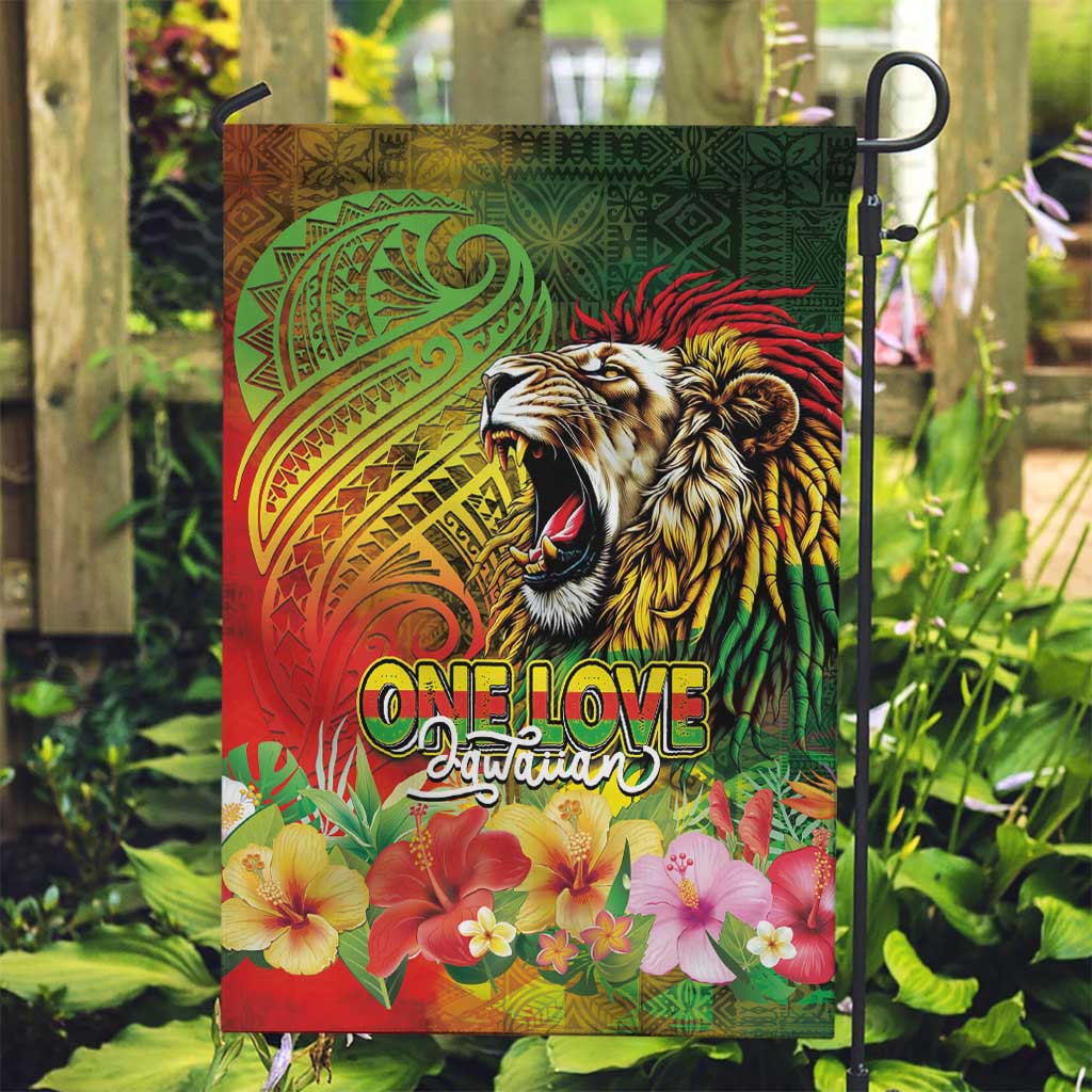 Hawaiian Reggae Garden Flag Jawaiian One Love-Tribal Tatoos and Rastafari Lion - Polynesian Pride