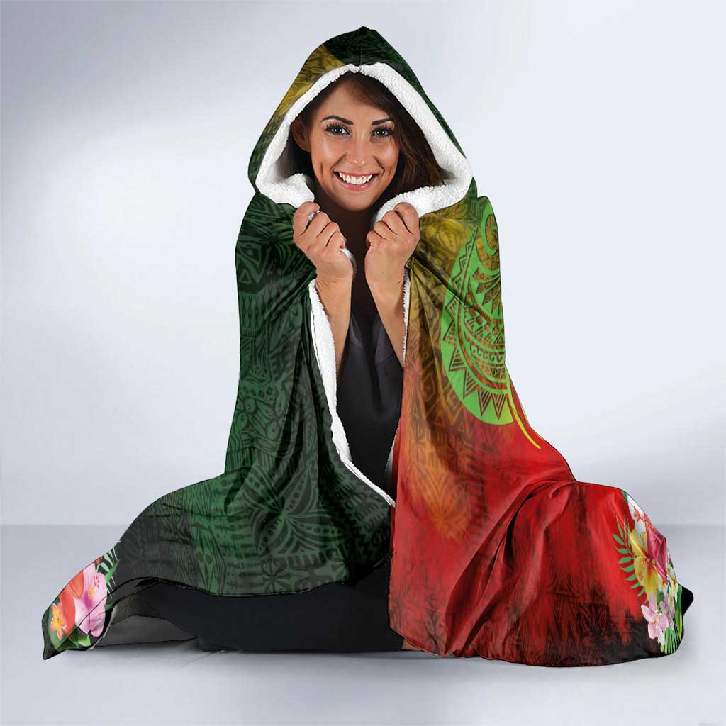 Hawaiian Reggae Hooded Blanket Jawaiian One Love-Tribal Tatoos and Rastafari Lion - Polynesian Pride