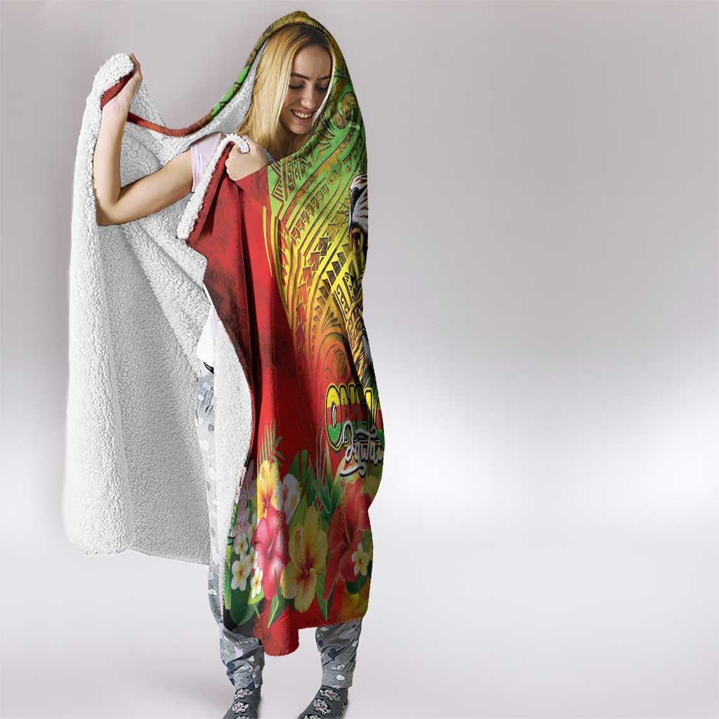 Hawaiian Reggae Hooded Blanket Jawaiian One Love-Tribal Tatoos and Rastafari Lion - Polynesian Pride