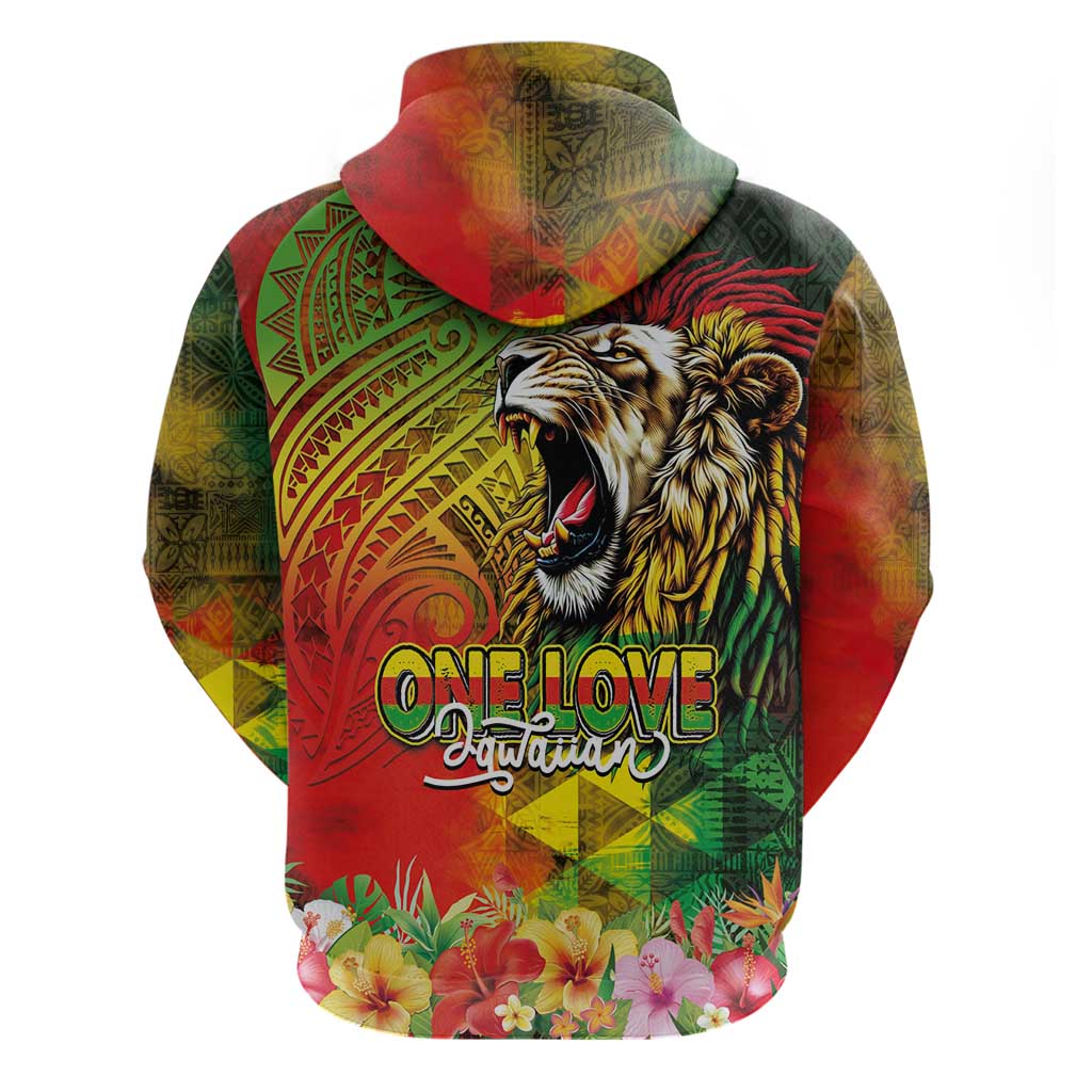 Hawaiian Reggae Hoodie Jawaiian One Love-Tribal Tatoos and Rastafari Lion - Polynesian Pride