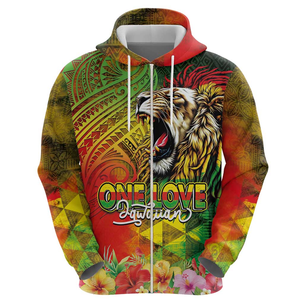 Hawaiian Reggae Hoodie Jawaiian One Love-Tribal Tatoos and Rastafari Lion - Polynesian Pride