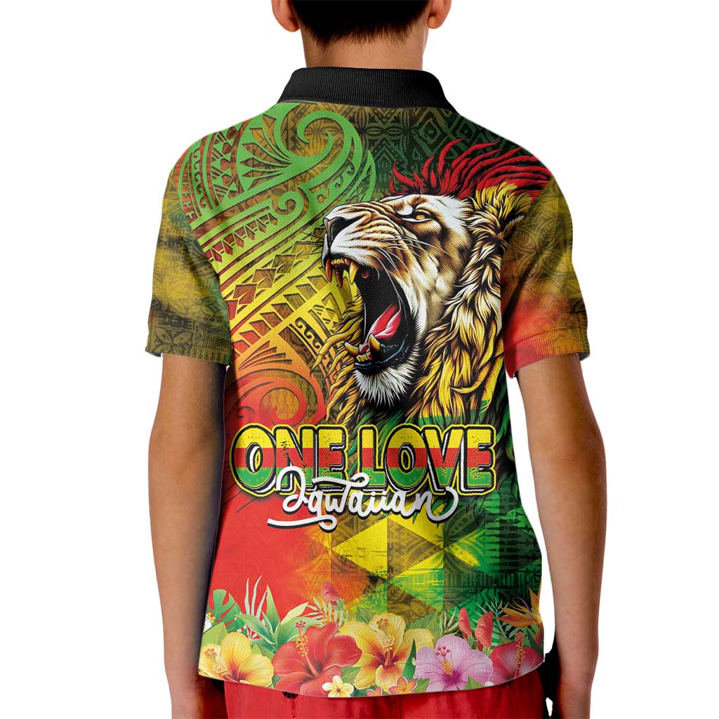 Hawaiian Reggae Kid Polo Shirt Jawaiian One Love-Tribal Tatoos and Rastafari Lion - Polynesian Pride