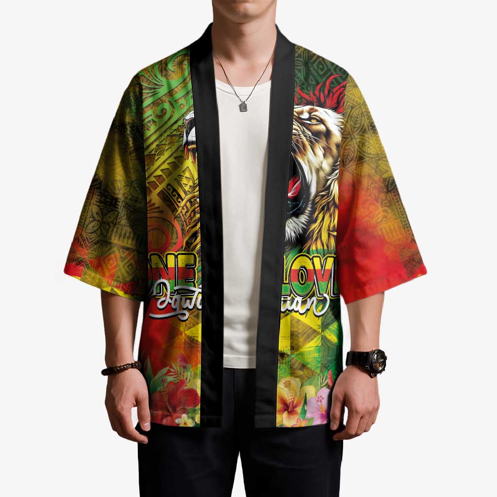 Hawaiian Reggae Kimono Jawaiian One Love-Tribal Tatoos and Rastafari Lion - Polynesian Pride