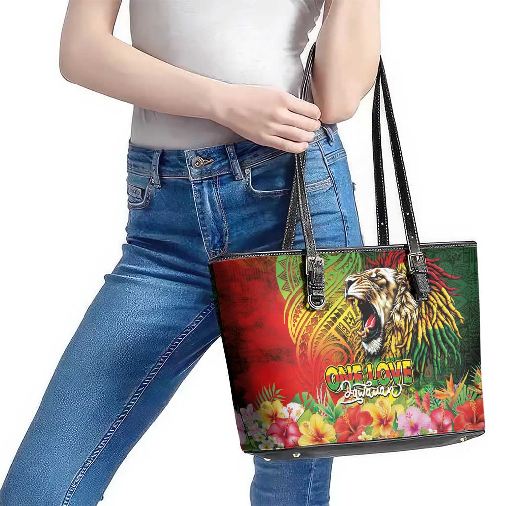 Hawaiian Reggae Leather Tote Bag Jawaiian One Love-Tribal Tatoos and Rastafari Lion - Polynesian Pride