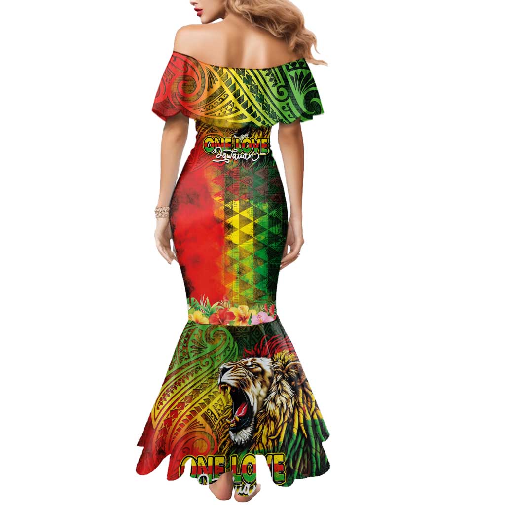 Hawaiian Reggae Mermaid Dress Jawaiian One Love-Tribal Tatoos and Rastafari Lion - Polynesian Pride