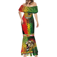 Hawaiian Reggae Mermaid Dress Jawaiian One Love-Tribal Tatoos and Rastafari Lion - Polynesian Pride