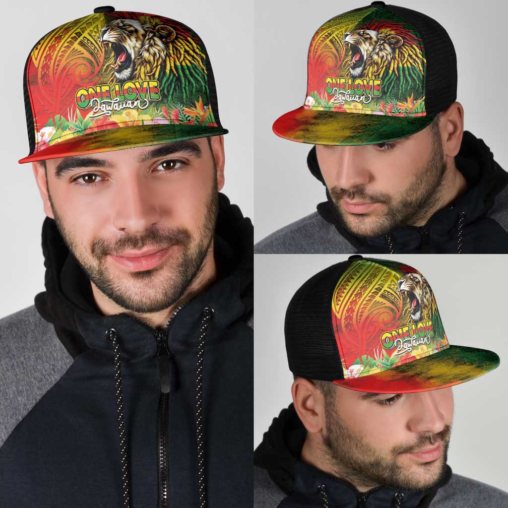 Hawaiian Reggae Mesh Trucker Cap Jawaiian One Love-Tribal Tatoos and Rastafari Lion - Polynesian Pride