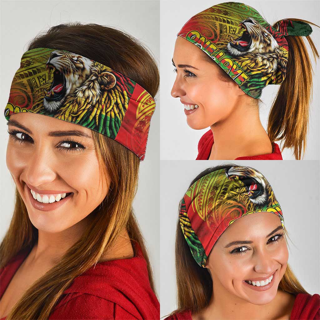Hawaiian Reggae Neck Gaiter Jawaiian One Love-Tribal Tatoos and Rastafari Lion - Polynesian Pride