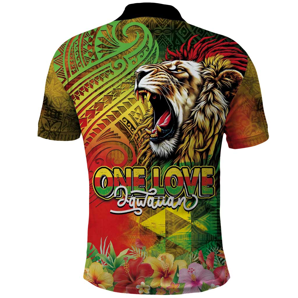 Hawaiian Reggae Polo Shirt Jawaiian One Love-Tribal Tatoos and Rastafari Lion - Polynesian Pride