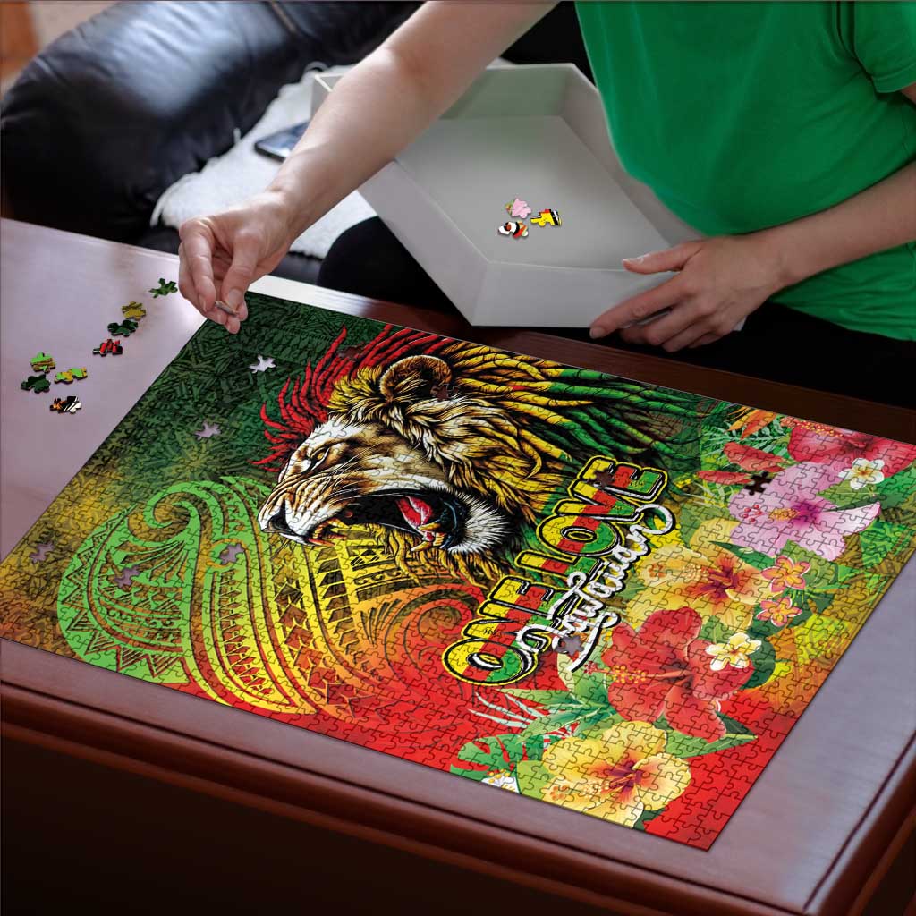 Hawaiian Reggae Puzzle Jawaiian One Love-Tribal Tatoos and Rastafari Lion - Polynesian Pride